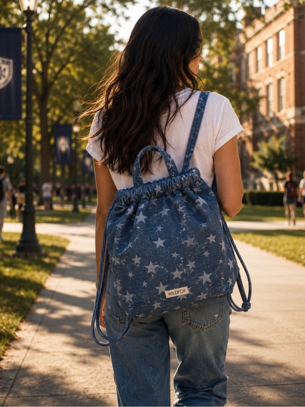 Wildfox Starry Night Drawstring Backpack Blue Star Print NWT Convertible Tote